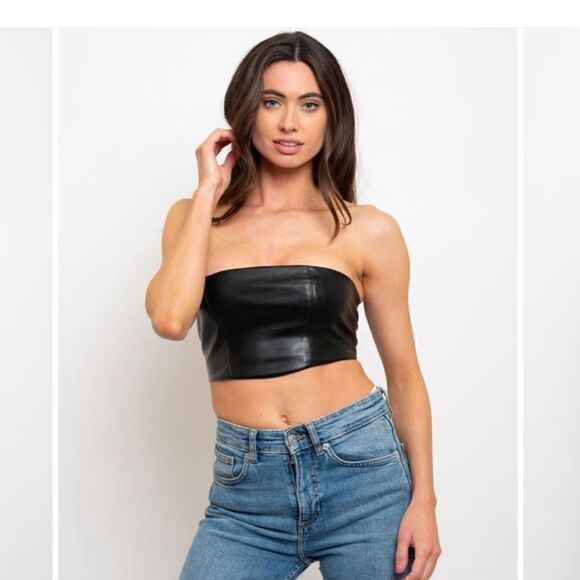 Faux Leather Lace Up Bra Top - Picture 2 of 6